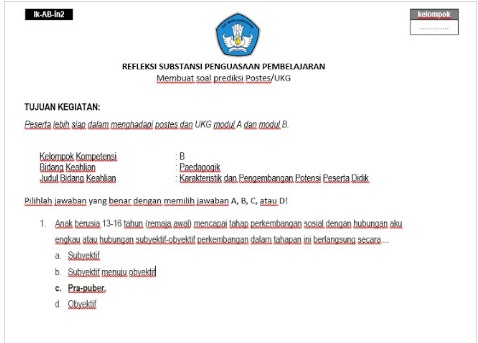 Soal Post Test Pkb Jenjang Sd Kelas Tinggi Atas Tersedia Semua Modul Websekolah