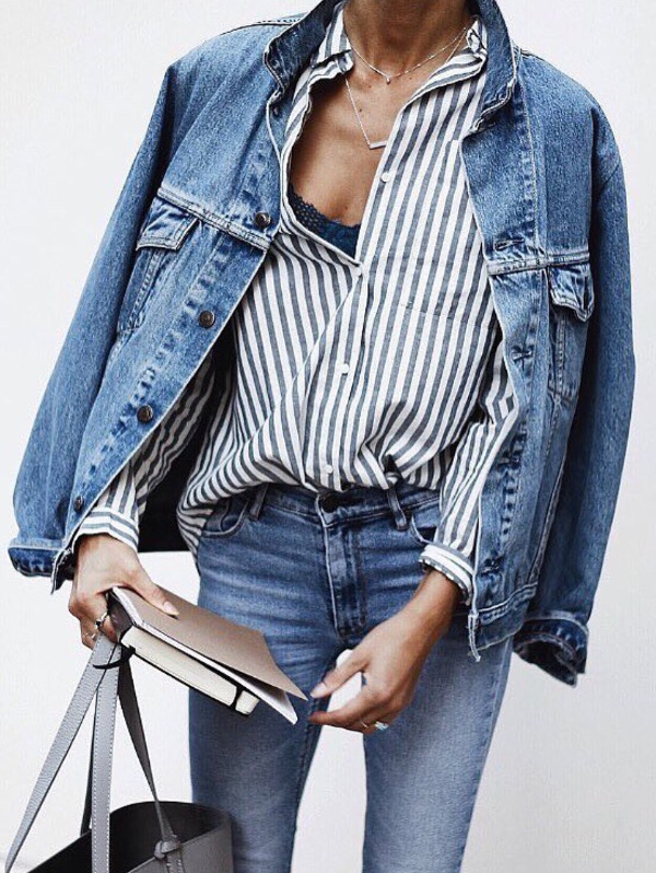 how to mix denim with stripes: street style idea how to mix denim with stripes: street style idea