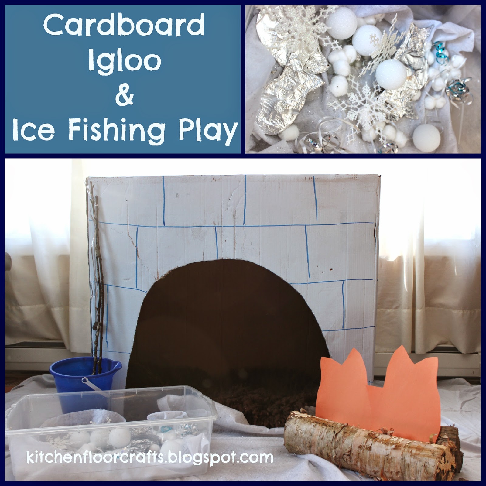 Kitchen Floor Crafts: Cardboard Igloo and Ice Fishing Play