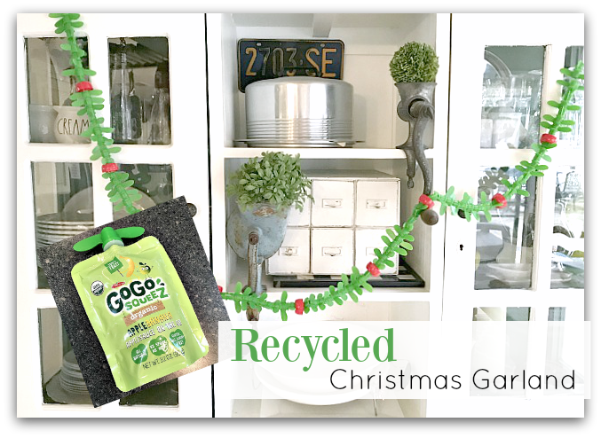 Recycled applesauce top garland and large hutch
