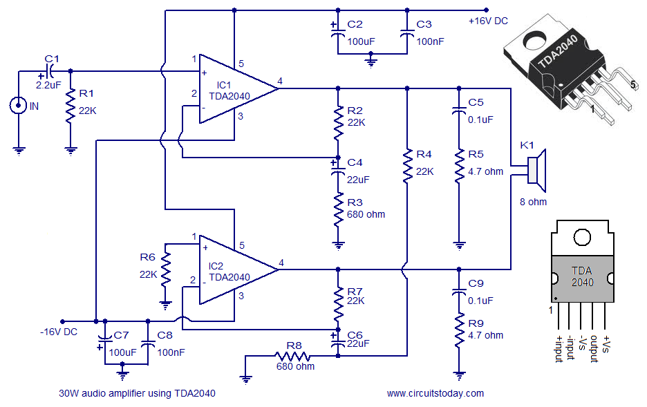 12v Tda2030 Amplifier Circuit Diagram