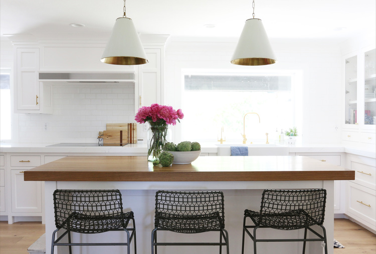 Escapade White And Bright Kitchen Dining By Studio Mcgee Bright And Light Filled The Kitchen Is Spacious With Lots Of Practical Storage All White Space Warmed Up A Wood Island Counter Top