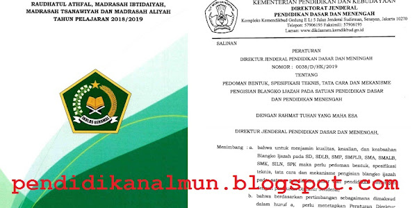SK Juknis Penulisan Ijazah 2019 dari Dinas Pendidikan dan Kemenag ( TK
SD SMP SMA dan SMK, RA MI MTs MA dan MAK )
