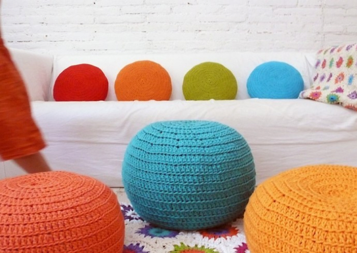 colourful Pouf Crochet and pillows