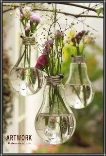 home-decorations-flower-vase-decoration-ideas-at-home اعمال فنية يدوية بسيطة بالخطوات مزهرية بالمصابيح القديمة
