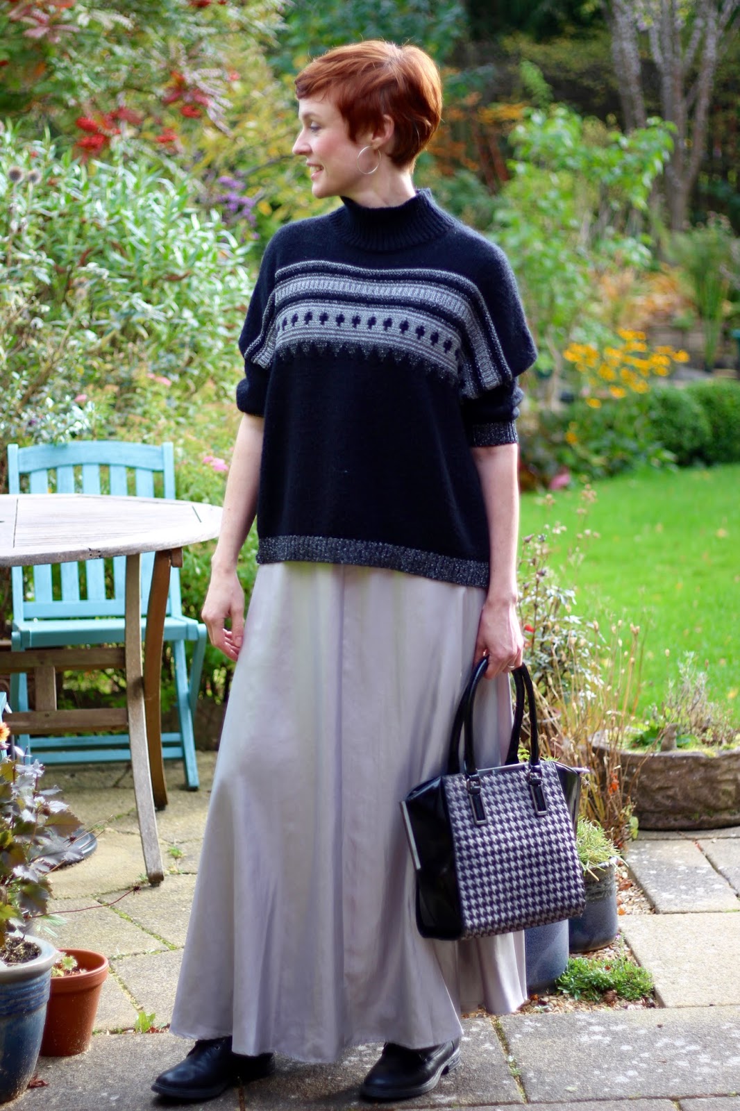 Silver Maxi Skirt & Black Boots | Autumn Style, over 40.