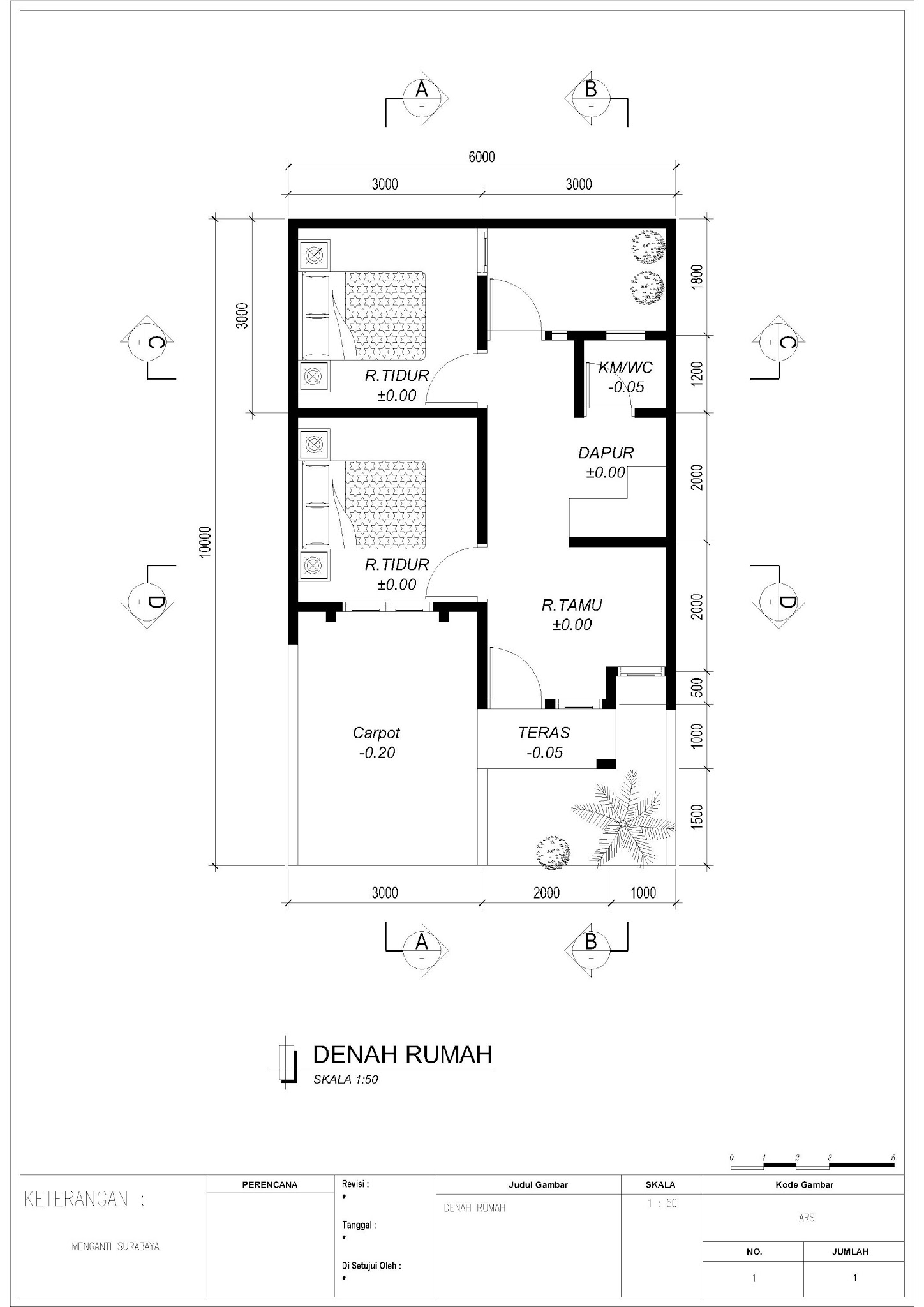 Gambar Kerja Rumah type 36, Menganti-surabaya
