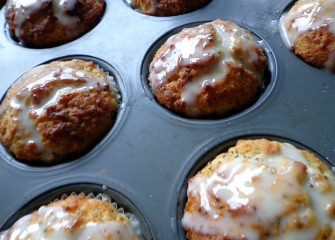 Glazed lemon poppy seed muffins by Laka kuharica: drizzle the glaze over each muffin.