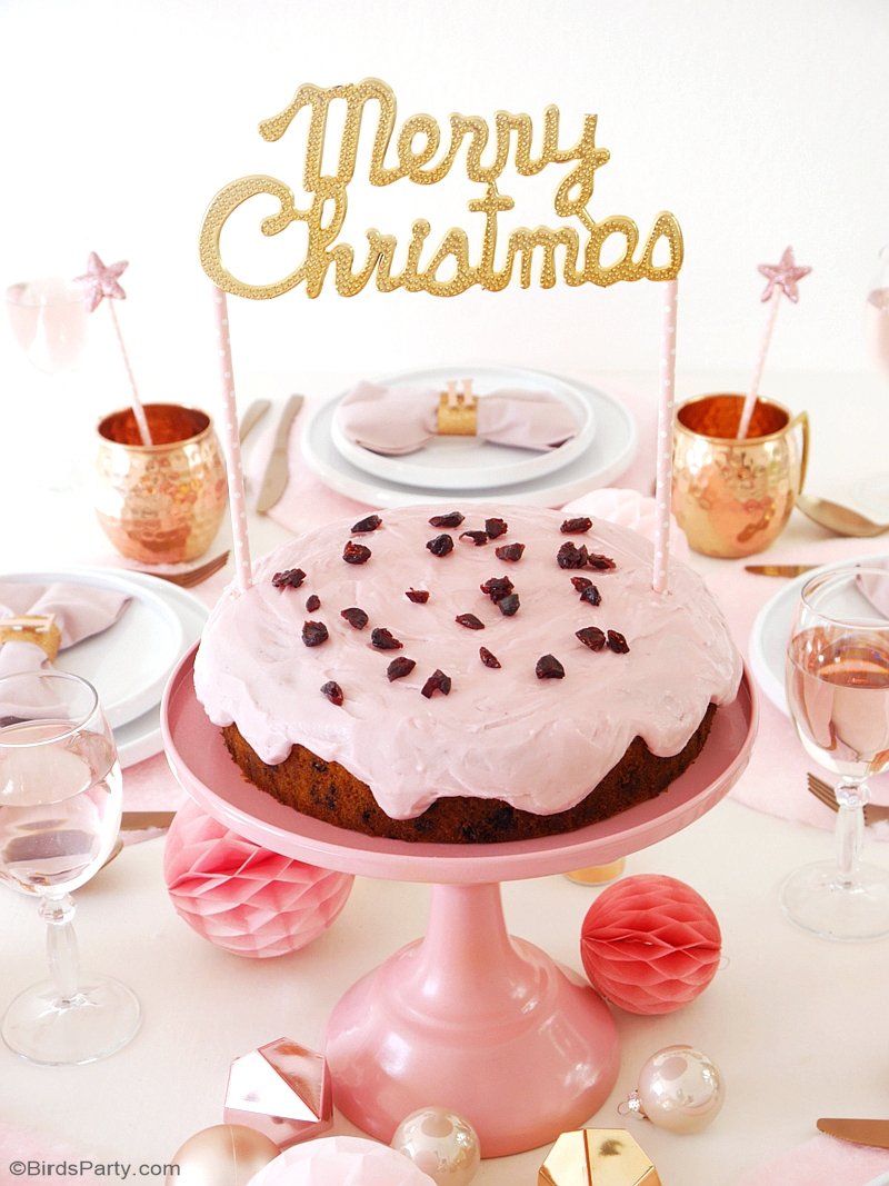 Pink Cranberry Christmas Cake & DIY Cake Topper - a tasty and easy recipe for the holidays, with a  cute DIY to decorate any cake or baked creation! by BirdsParty.com @birdsparty #pinkchristmas #millennialpink #pinkcake #cakerecipe #cranberryrecipes #pinkholidaycake #christmasrecipe #christmascake