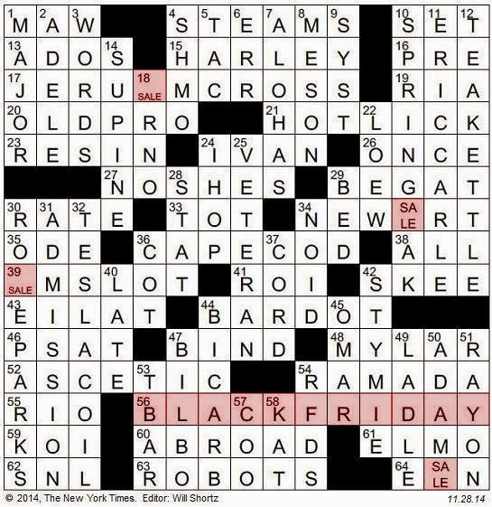 The New York Times Crossword in Gothic 11.28.14 — Sale