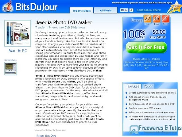 Offre promotionnelle : 4Media Photo DVD Maker (PC/Mac) gratuit !