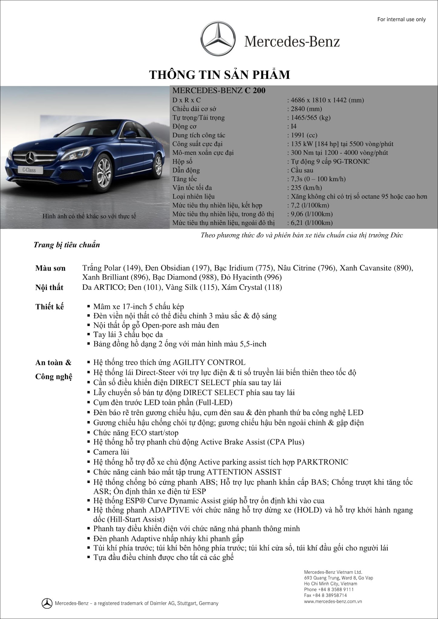 Bảng thông số kỹ thuật Mercedes C200 2017 Bảng thông số kỹ thuật Mercedes C200 2017 tại Mercedes Trường Chinh
