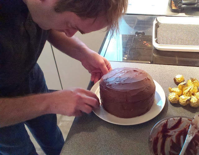 Decorating a chocolate cake