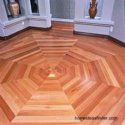 Espacio circular con listones formando un diseño octogonal Piso interior de madera diseño octogonal