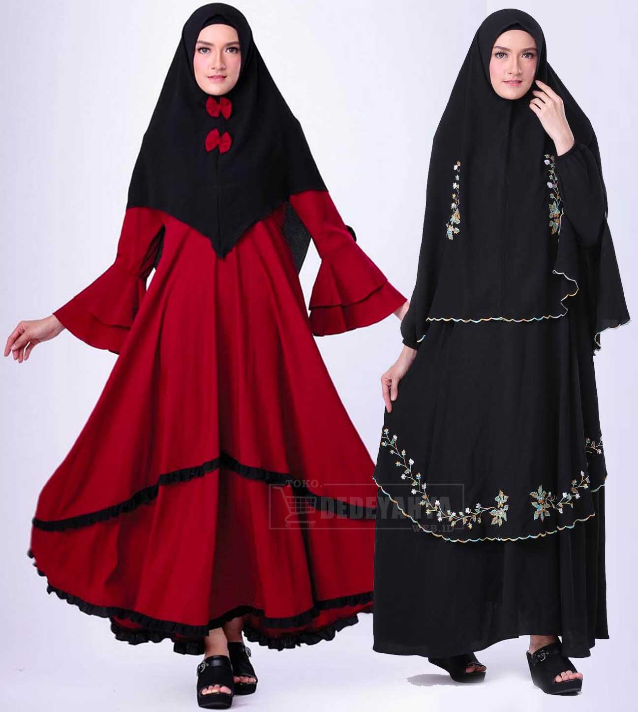 Gamis Syari Merah Hitam