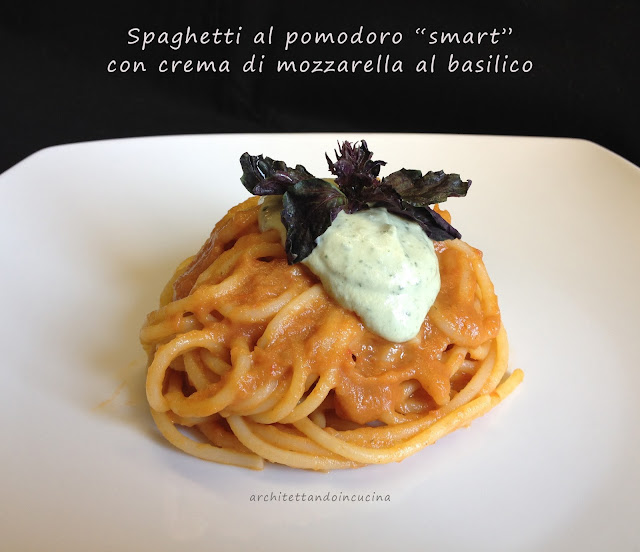 spaghetti al pomodoro smart e crema di mozzarella al basilico (winter & summer)