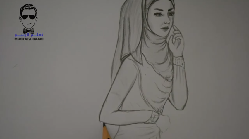 تعلم رسم بنت محجبة بالرصاص مع جسم كامل للمبتدئين تعلم الرسم