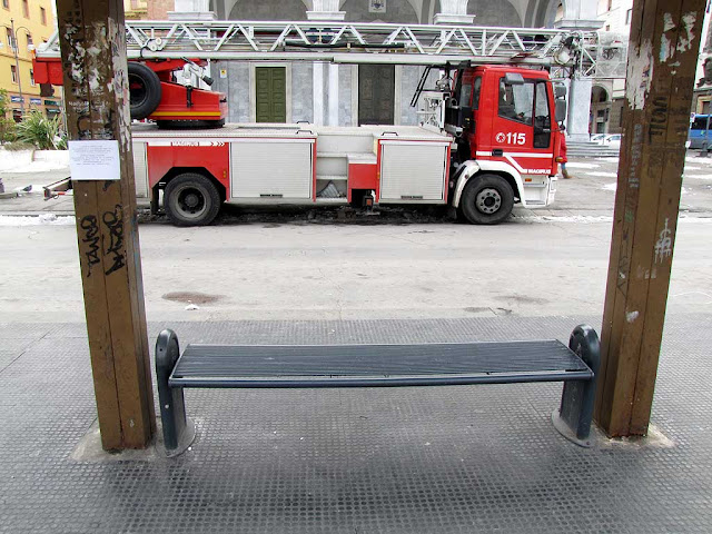 Bench with fire truck, piazza Grande, Livorno