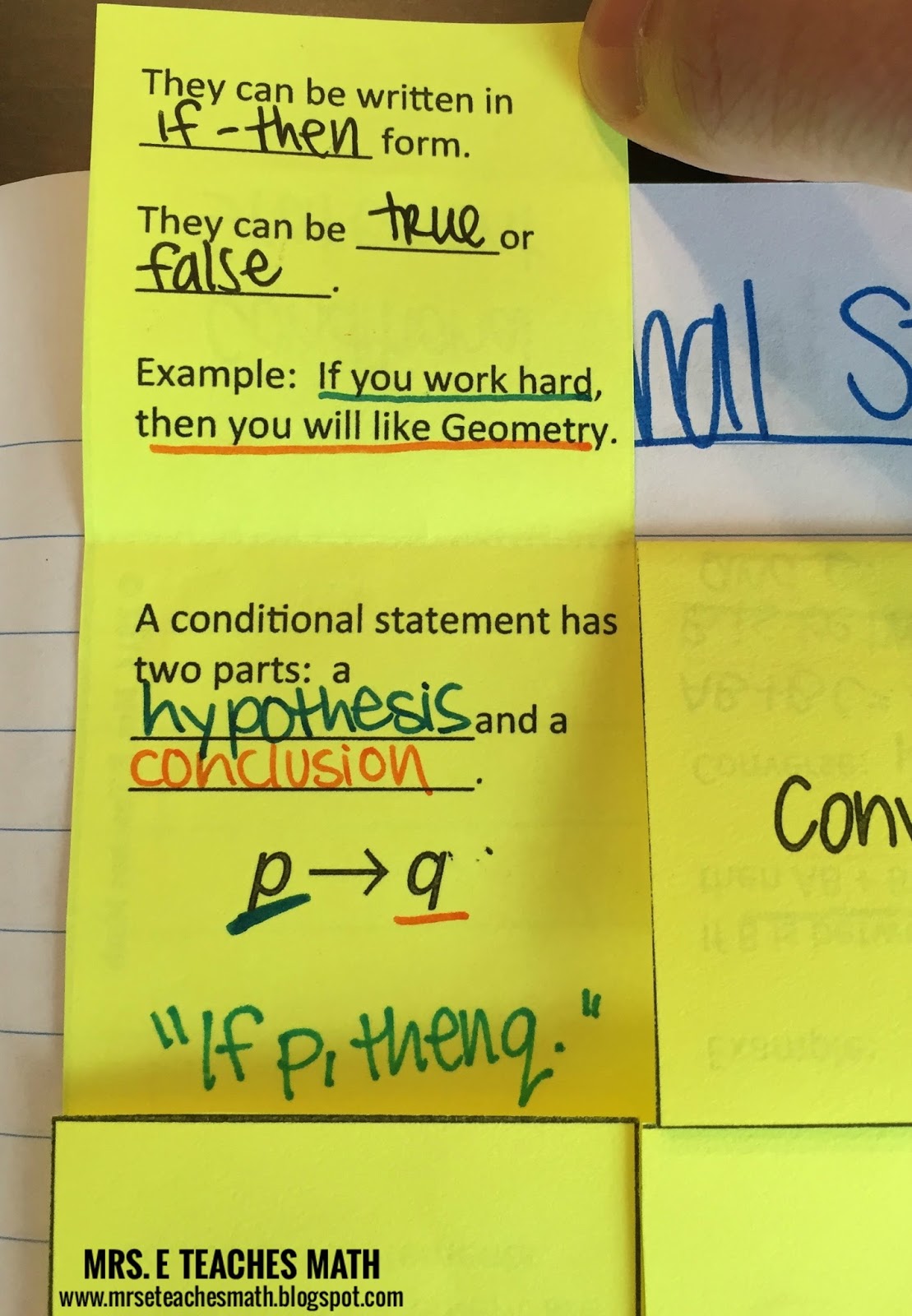 Conditional Statements Interactive Notebook Page Mrs E Teaches Math