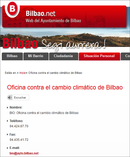 Captura de la página del Ayuntamiento de Bilbao