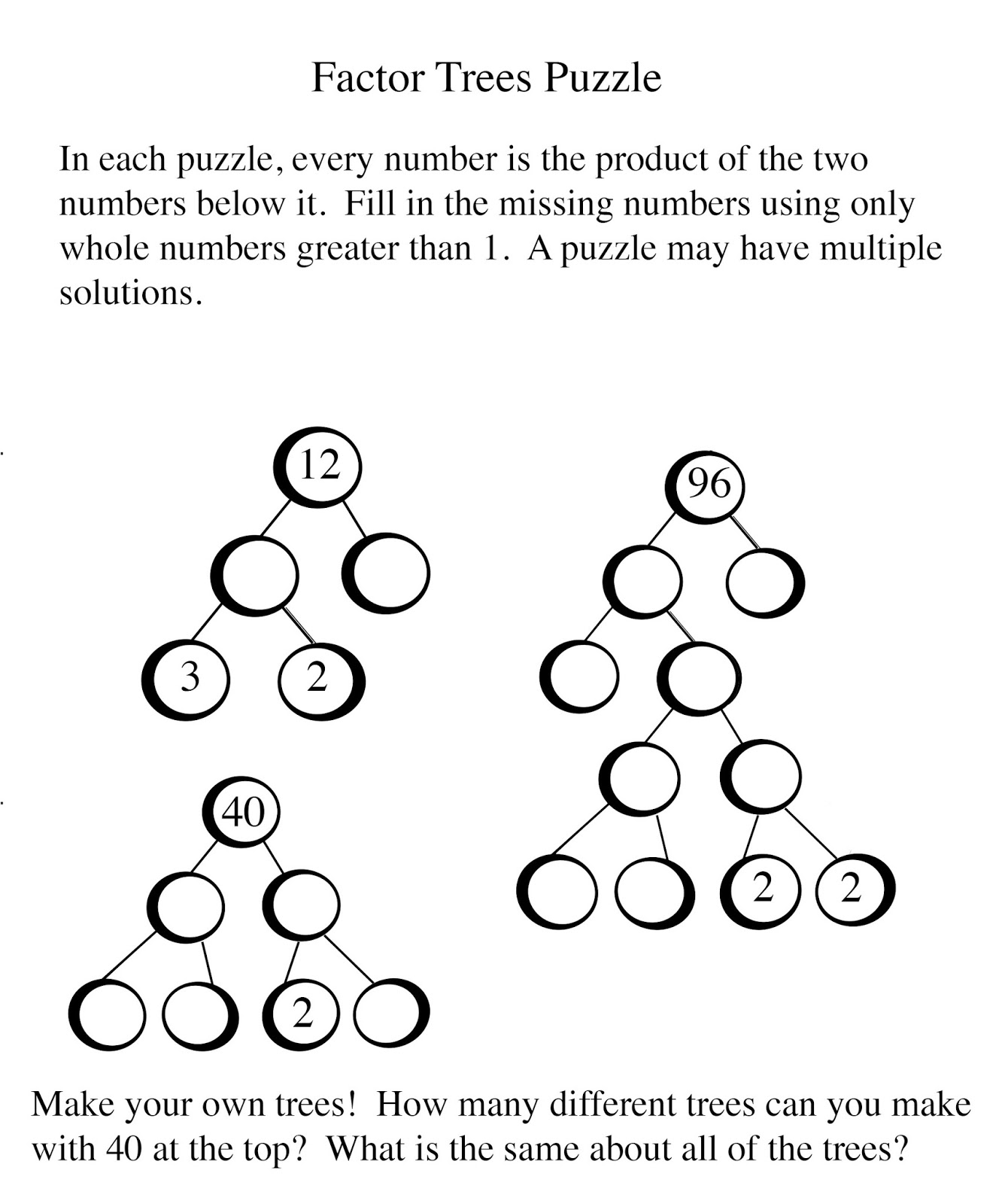 Factor Trees Worksheet