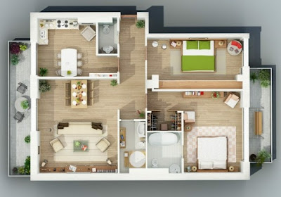 house floor plans 3D - modern two bedroom apartment design house floor plans 3D - modern two bedroom apartment design