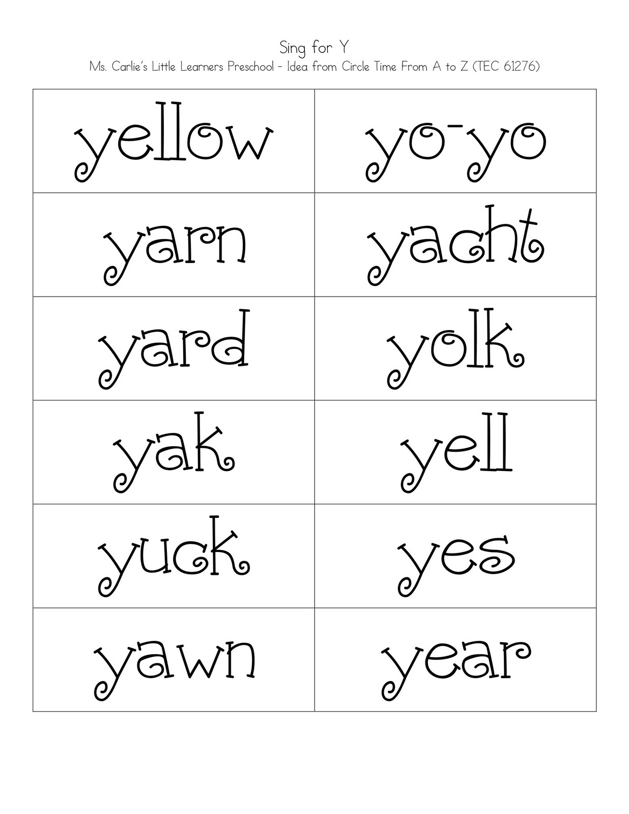 Ms. Carlie's Little Learners Preschool letter Y games and activities