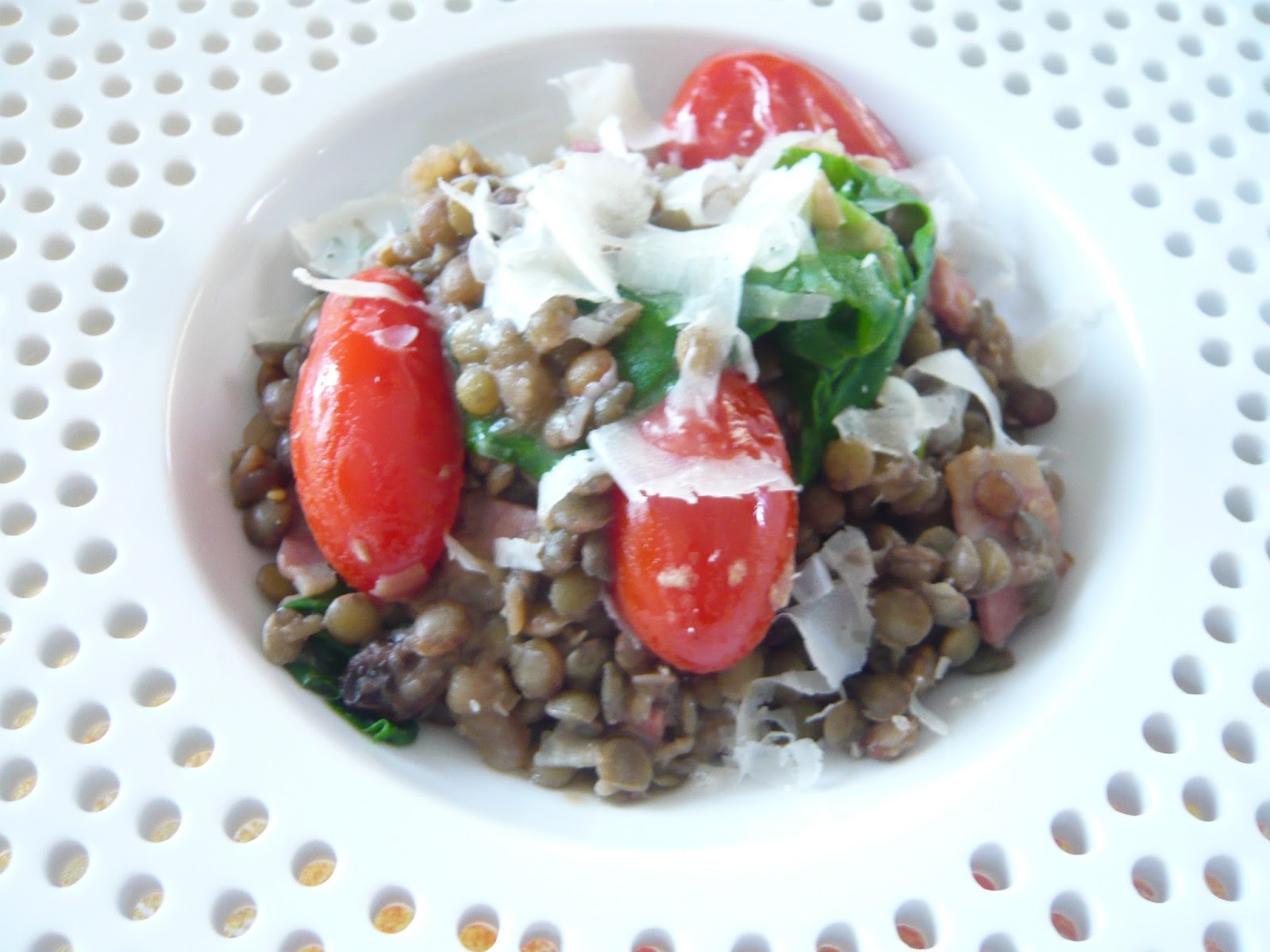 zumKochen: Puy-Linsen mit Spinat, Speck und Pecorino