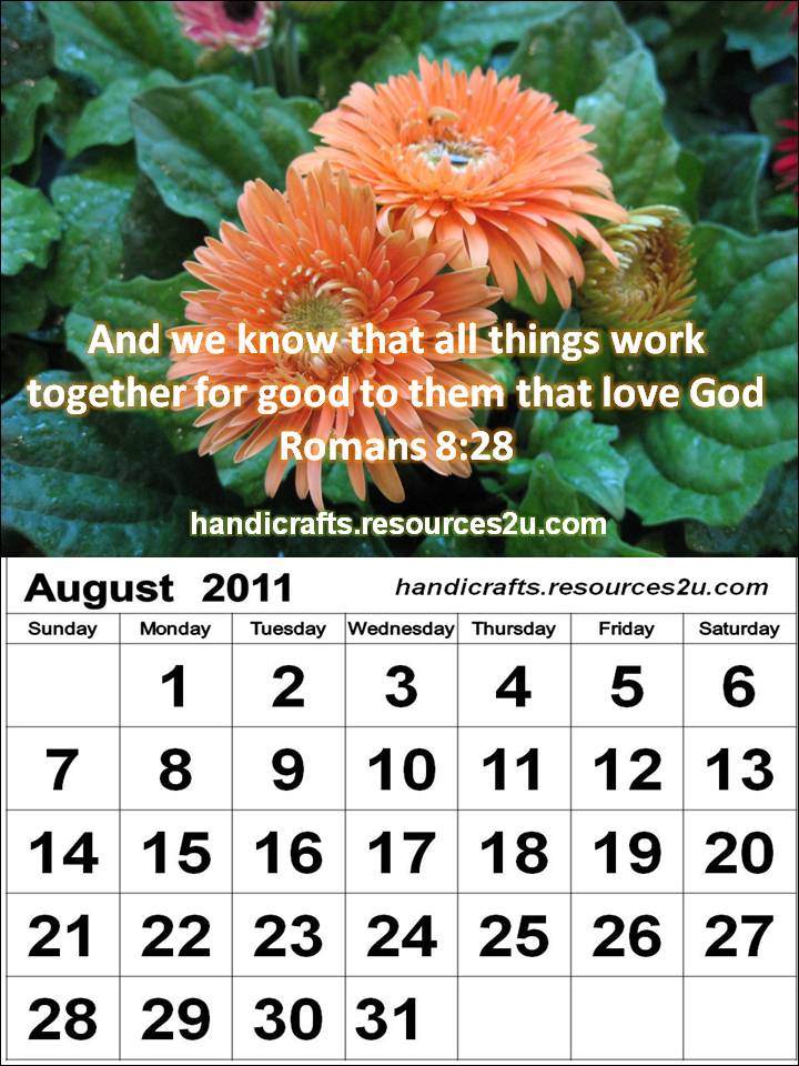 Believers Encouragements Christian Calendar August 2011 KJV verse