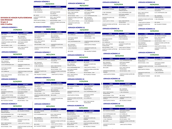 Club Balonmano Pereda CALENDARIO DIVISIÓN DE HONOR PLATA FEMENINO