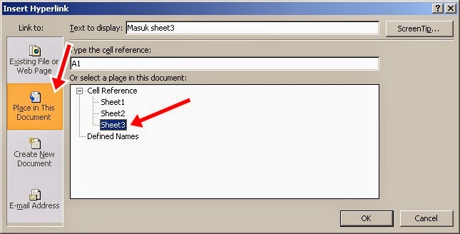 Hyperlink antar sheet