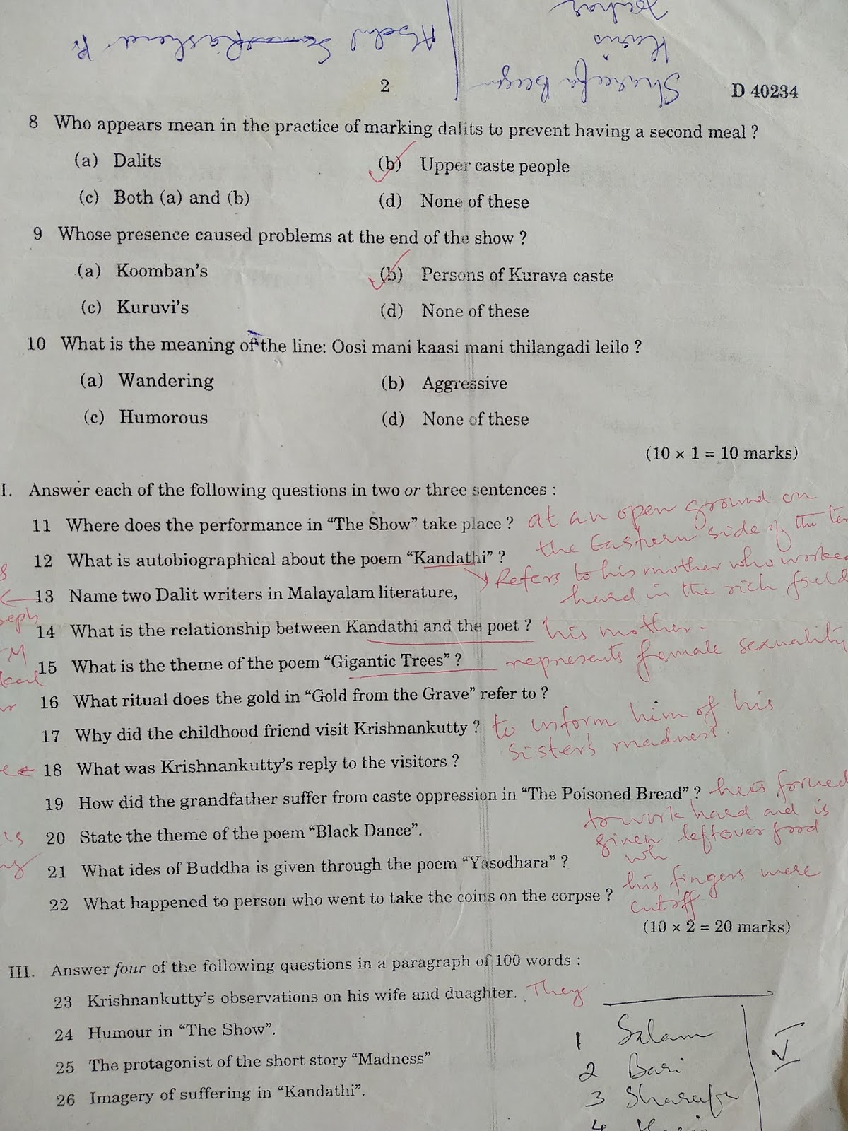 readings Free English Literature Notes Question Paper of Dalit