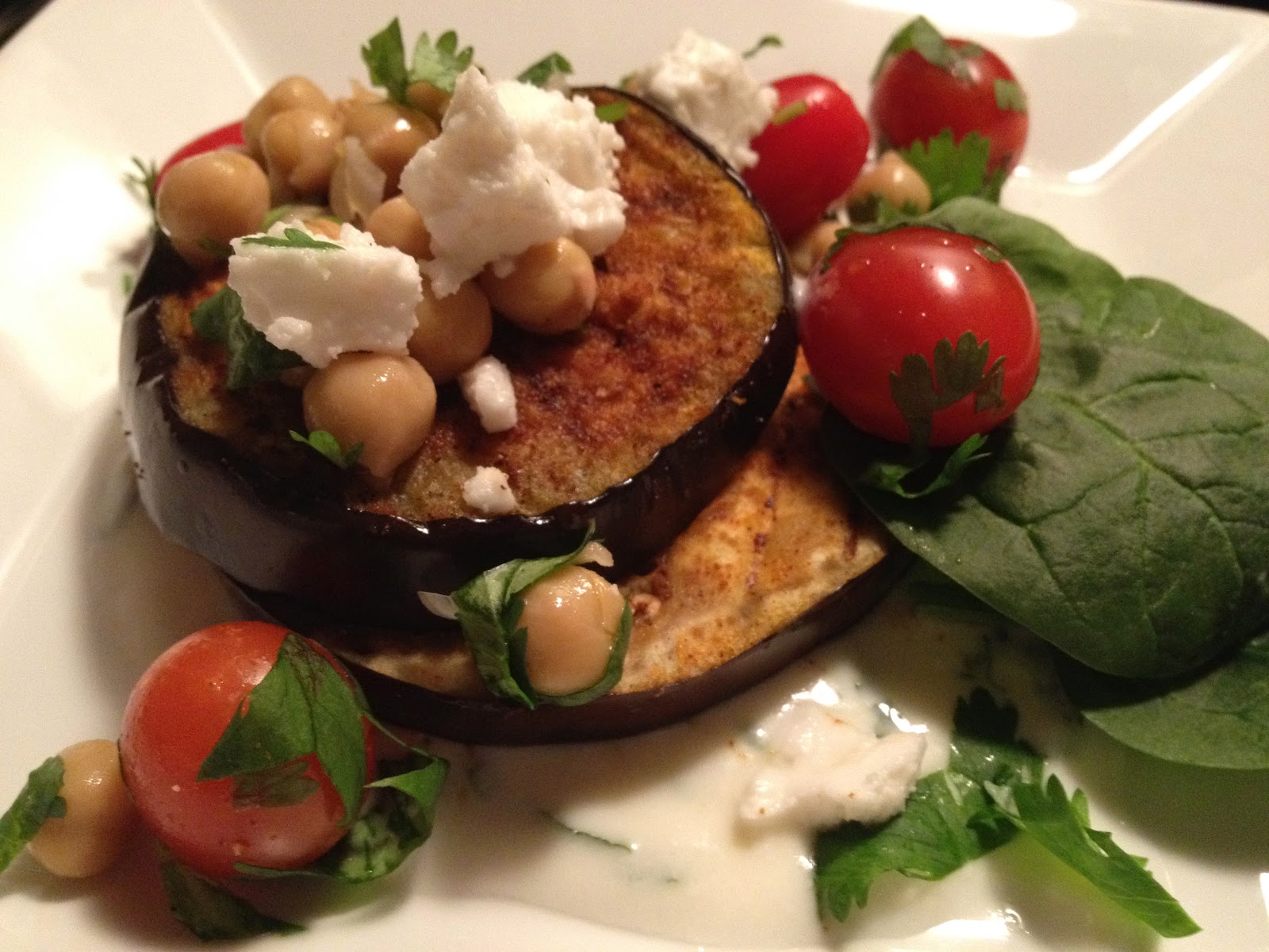 sweet julienne eggplant salad with minted yogurt dressing