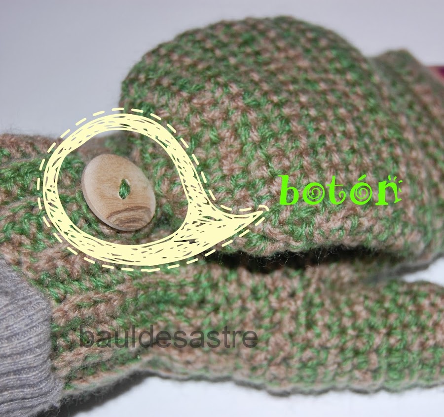 mitones con botón, detalle