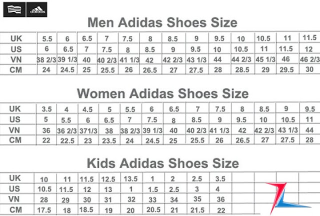bảng quy đổi size giày adidas