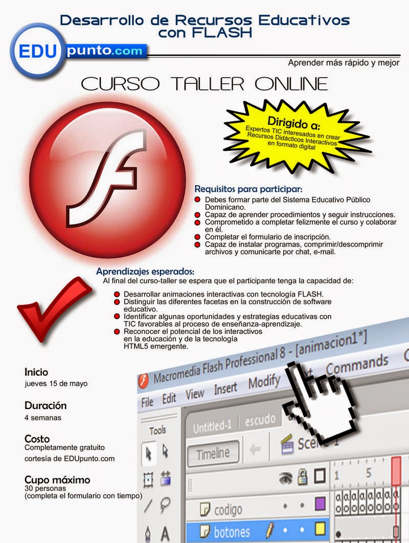 Cursotaller online de EDUpunto curso, taller, flash, educativo, edupunto.com, edupunto, recursos, on line, web