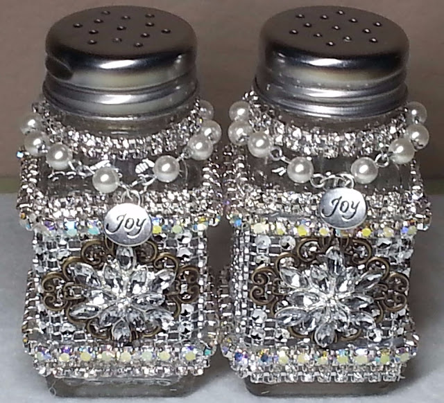 HappyBird's Glitter Nest Upcycled Dollar Tree Salt & Pepper Shakers "Vintage Glam