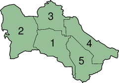 Peta pembagian provinsi di Turkmenistan
