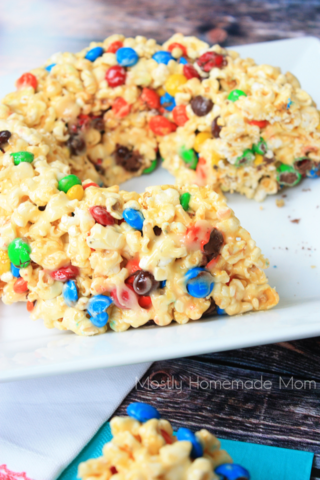 M&M Marshmallow Popcorn Cake Mostly Homemade Mom