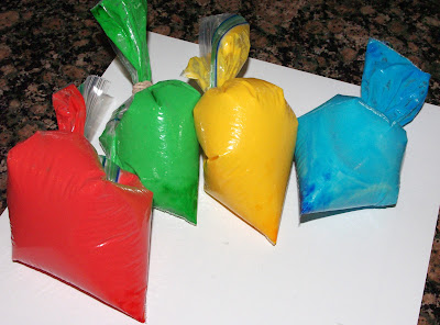 bags of colorful homemade puffy paint