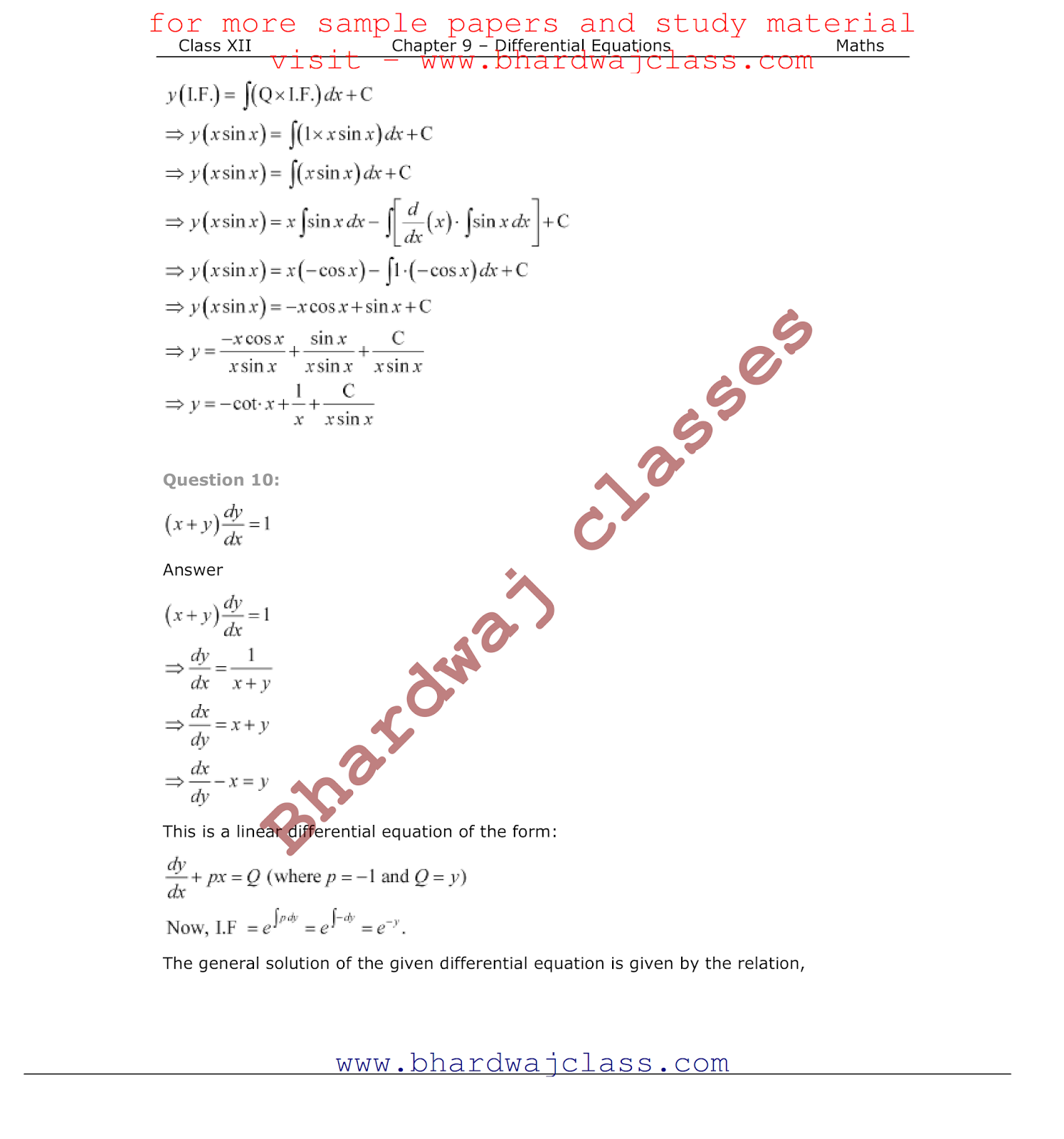 CBSE Class 12 Maths NCERT Solutions Chapter 9