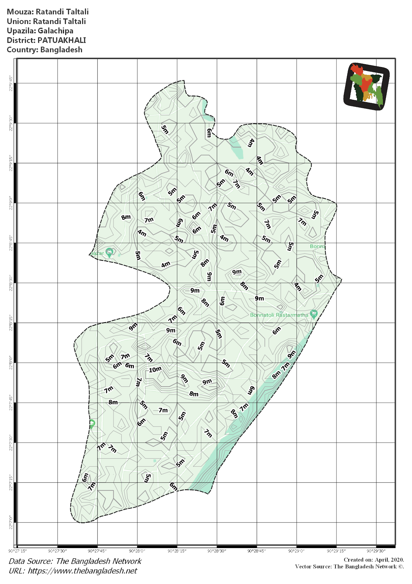 Map of Ratandi Taltali Mouza of Galachipa Upazila, PATUAKHALI Map of Ratandi Taltali Mouza of Galachipa Upazila, PATUAKHALI, Bangladesh.