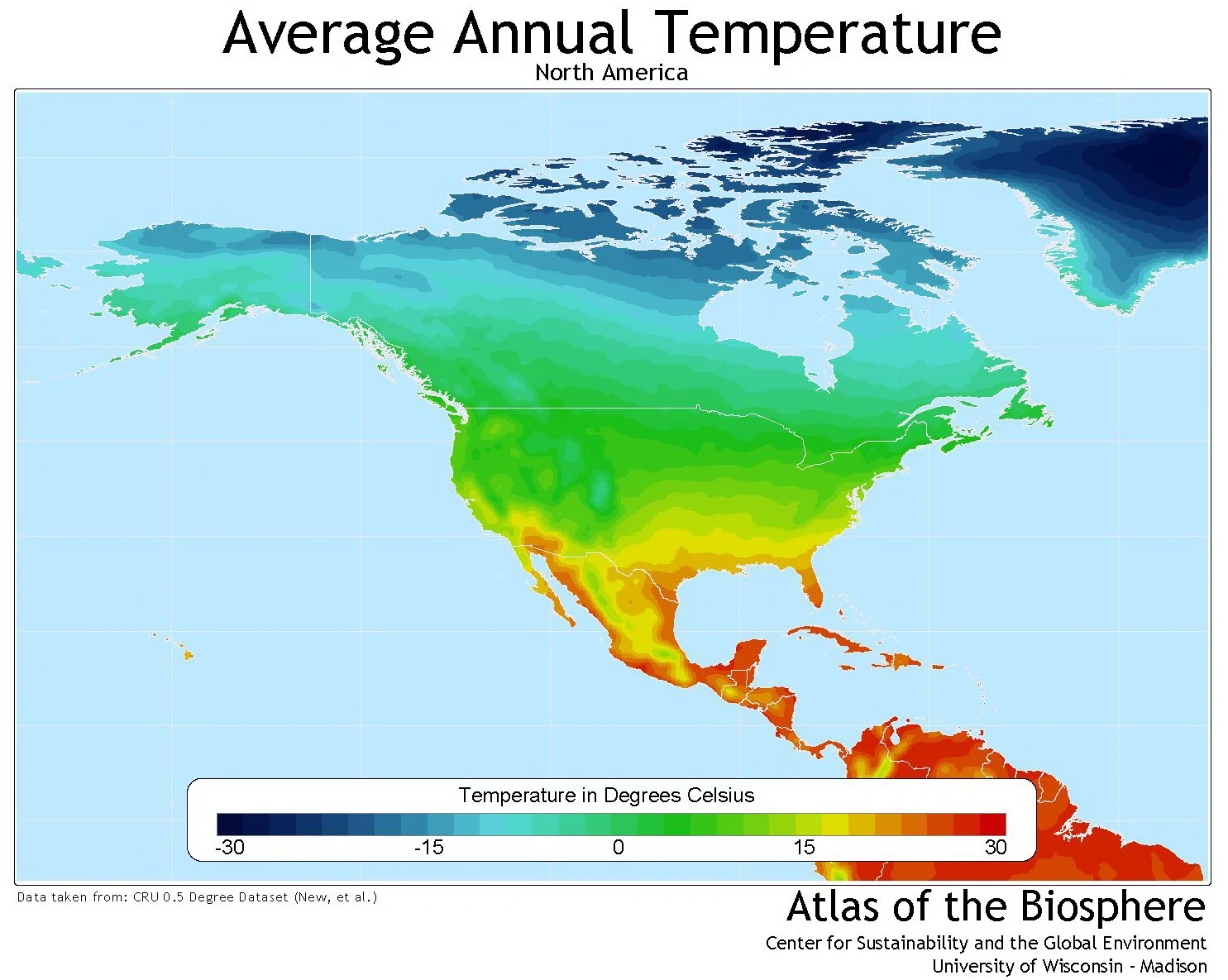 North America average annual temperature