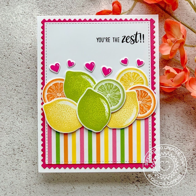 Sunny Studio Stamps: Slice Of Summer Fruit Cocktail Frilly Frames You're The Zest Punny Cards by Juliana Michaels and Angelica Conrad