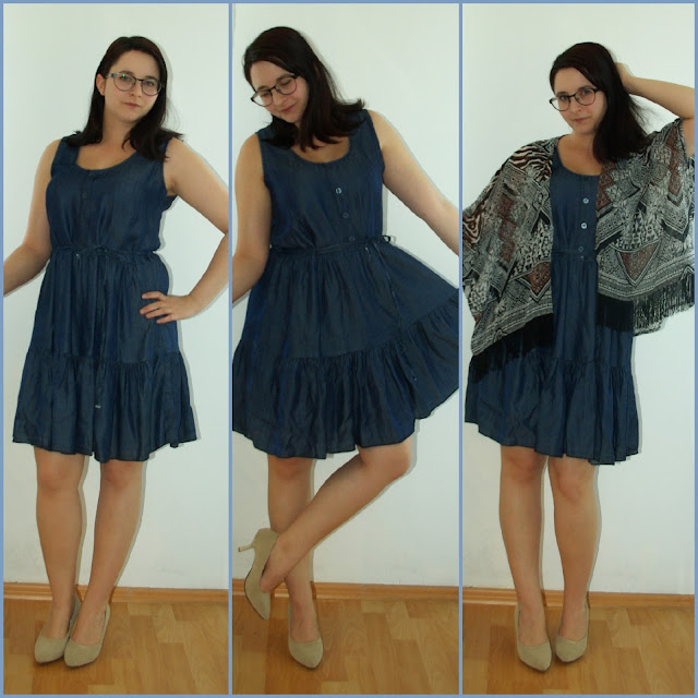 [Fashion] Blue, so blue Jeanskleid, Chiffon-Kimono & Pumps