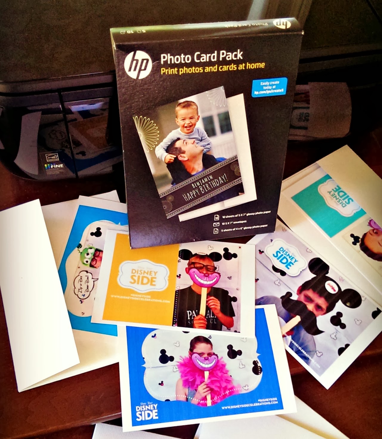printed DisneySide photo cards from HP