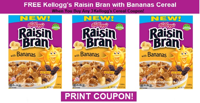 Rare B3G1 FREE Kellogg s Raisin Bran With Bananas Cereal Coupon PRINT Rare B3G1 FREE Kellogg s Raisin Bran With Bananas Cereal Coupon PRINT