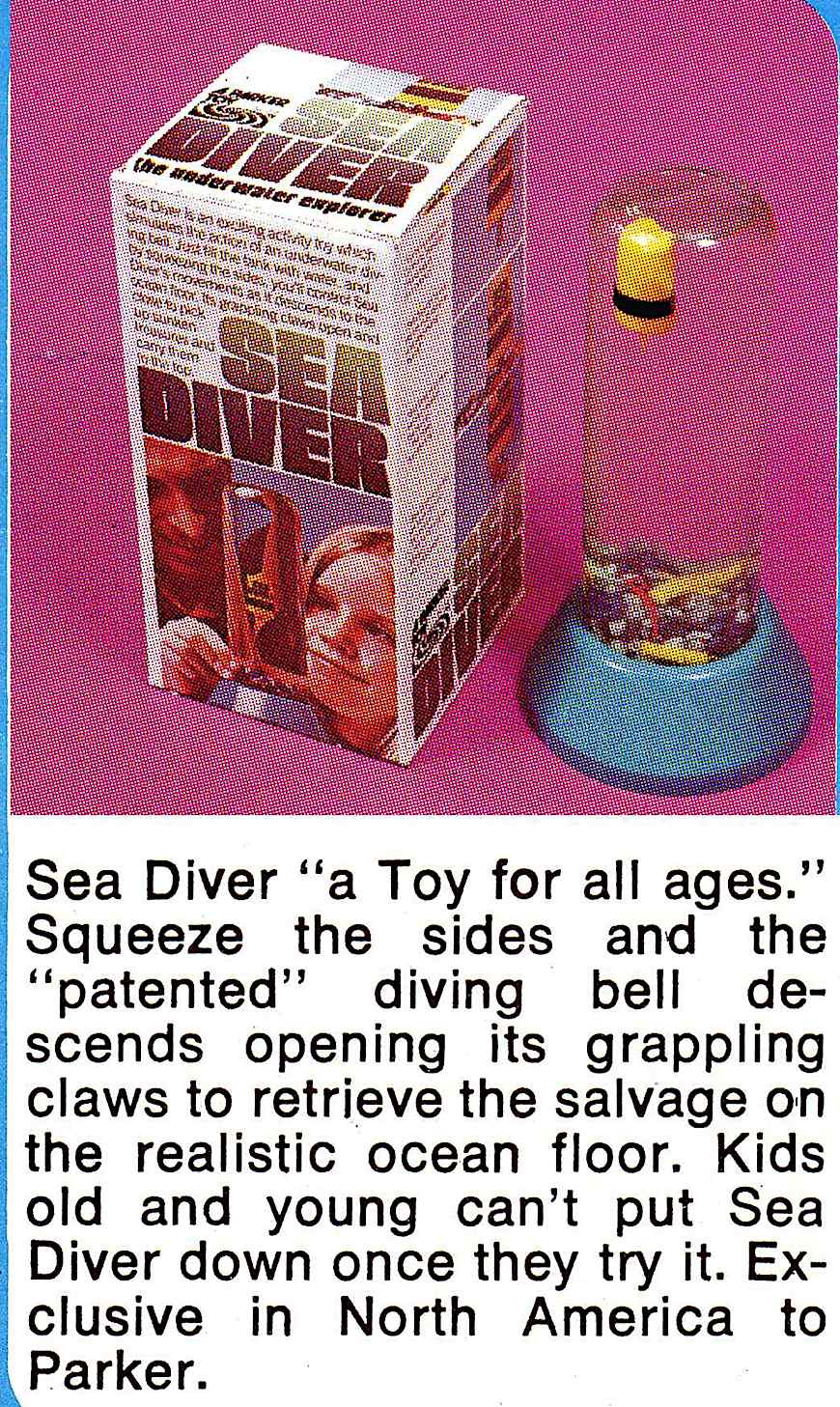 Sea Diver 1975 by Parker "Sea Diver" diving bell with salvage grapple, a 1975 toy by Parker, a color advertisement