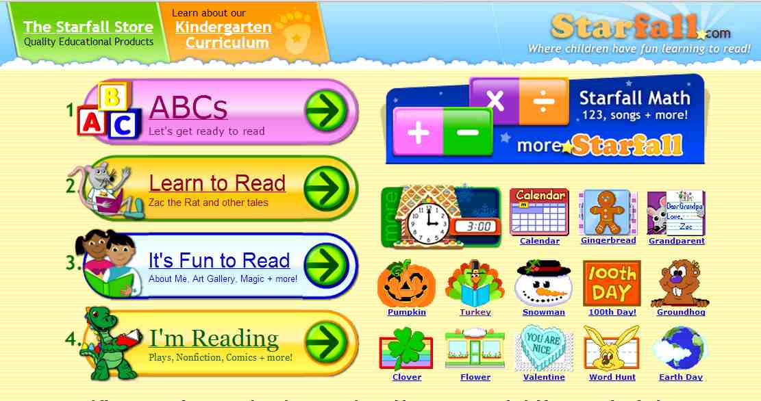 Start to read or start reading. Starfall learn to read. Starfall talking Library. Having fun reading. Start Learning.