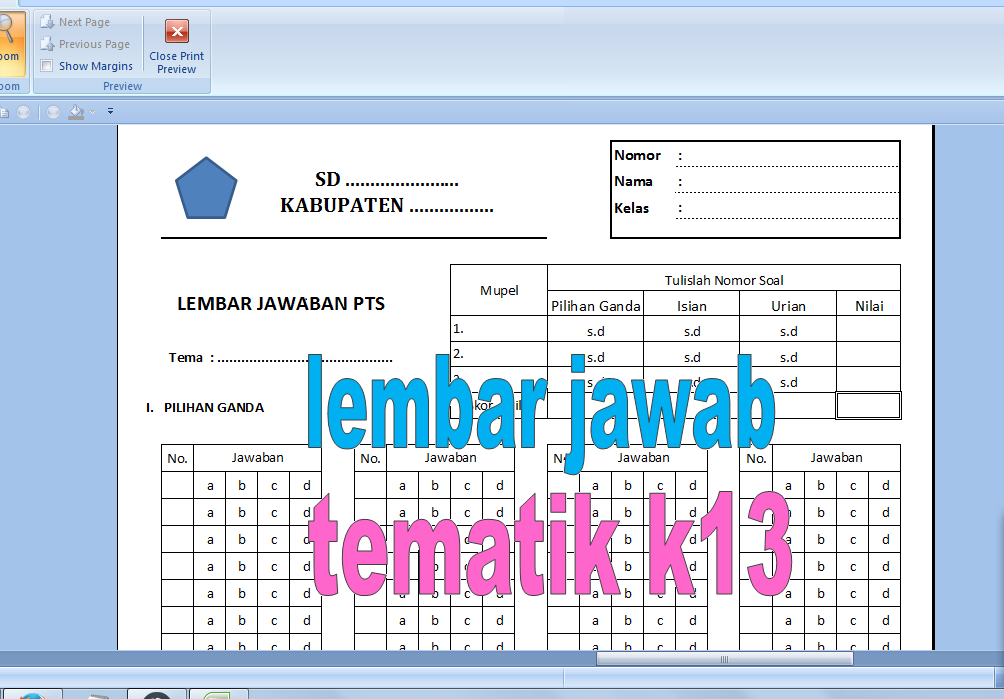 Format Lembar Jawaban Pilihan Ganda Sd